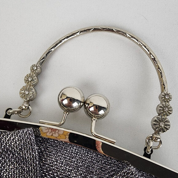 Silver Metallic Bow Rhinestone Clutch Purse - Picture 3 of 8